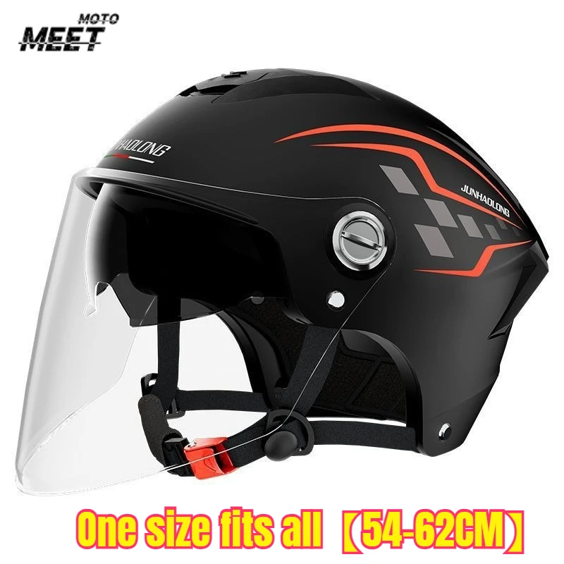 

Three-quarters Motorcycle Helmet Double Lens Retro Vintage Half Helmet All Season Men Women Electric Bike Safety Protector