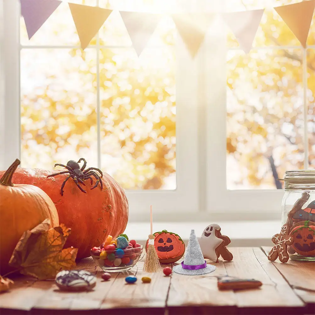 

2 комплекта мини-шляпок ведьмы с метлами, натуральные щетинки из волокна, подходят для тематических мероприятий, аксессуары для косплея, украшение в винтажном стиле