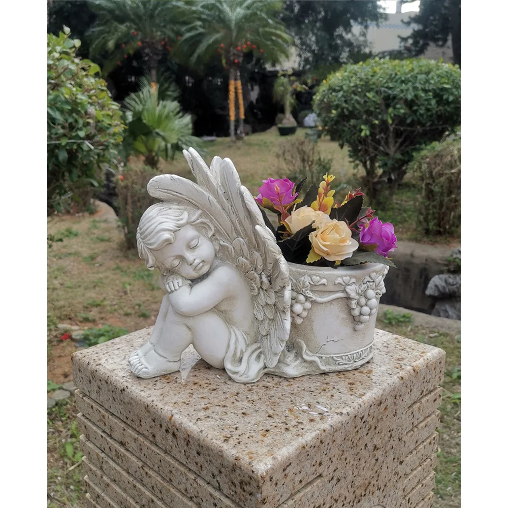 

Cross-border outdoor courtyard garden resin handicraft ornament angel flower tank succulent ornament European creative sculpture