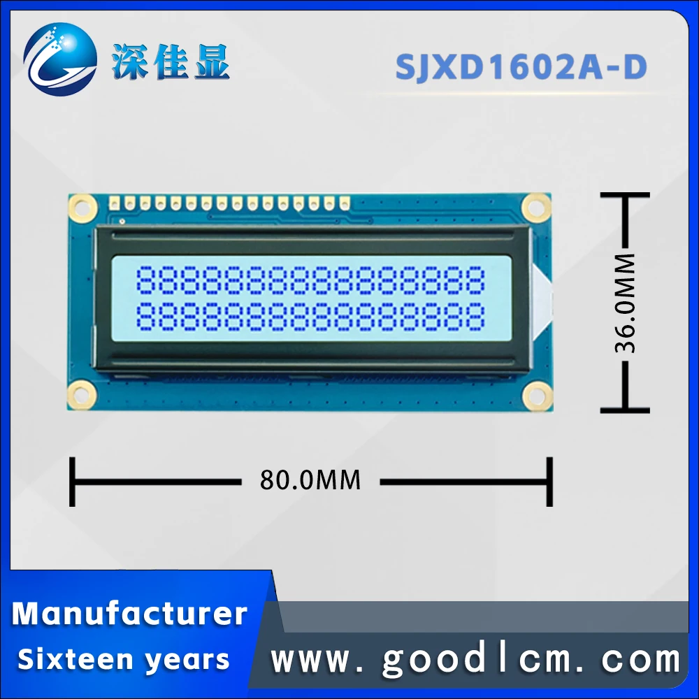 high definition monochrome 16X2 digital display JXD1602A-D STN Grey backlight lcd screen IIC/SPI/6800 interface AIP31068L drive