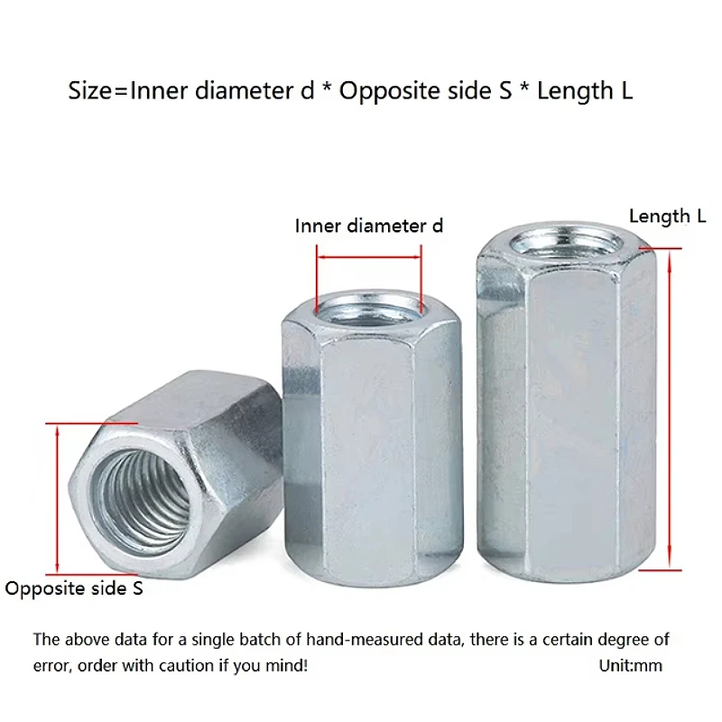 M4 M5 M6 M8 M10 M12 M14 M16 M20 M22 M24 Zinc Plated Carbon Steel Hex Rod Coupling Nuts Connection Thread Nut Long Hex Nuts