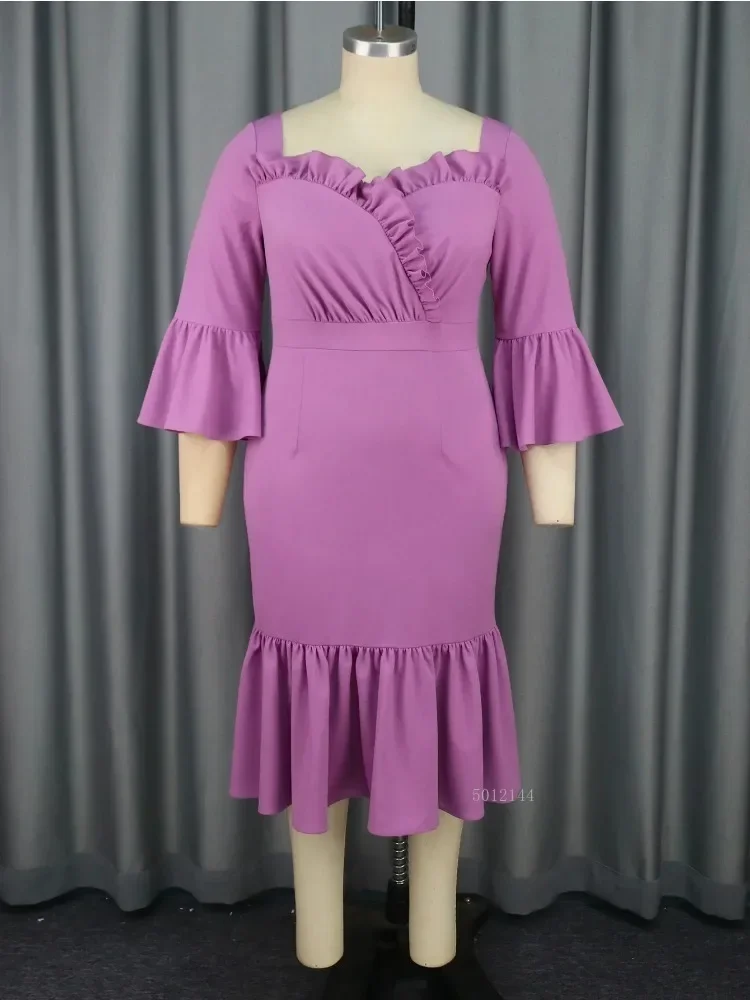 

Фиолетовое платье русалки с V-образным вырезом и расклешенными рукавами 3/4, облегающее платье с высокой талией, наряд для вечернего мероприятия, съедобная деталь в виде грибка дерева