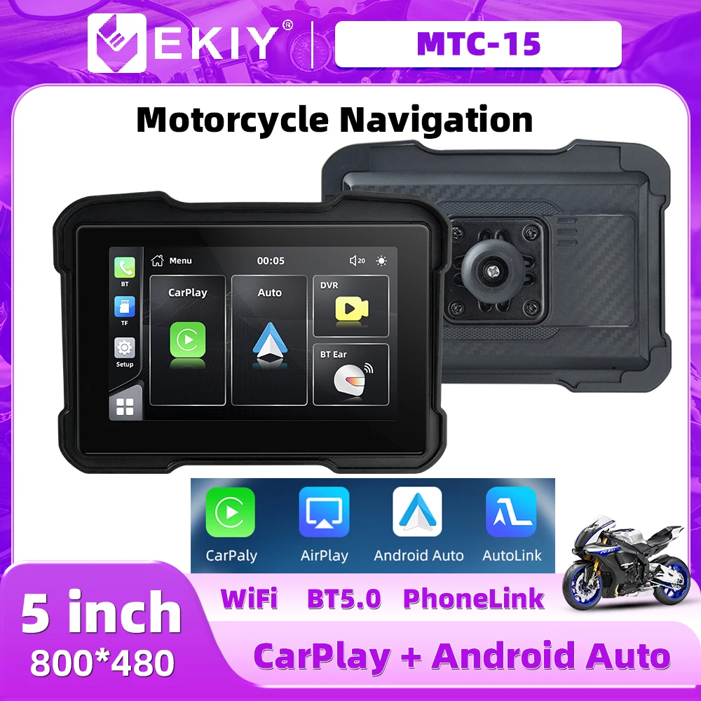 EKIY 5 inch Portable Motorcycle LCD Waterproof Moto Display WiFi GPS Dash Cam Front Rear Driving Video Recorder Black Box