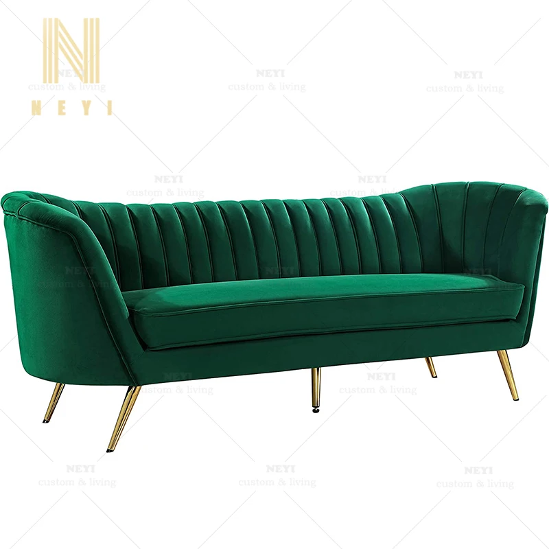 

Green Contemporary Velvet Upholstered Luxury Hotel Sofa With Stainless Steel Legs