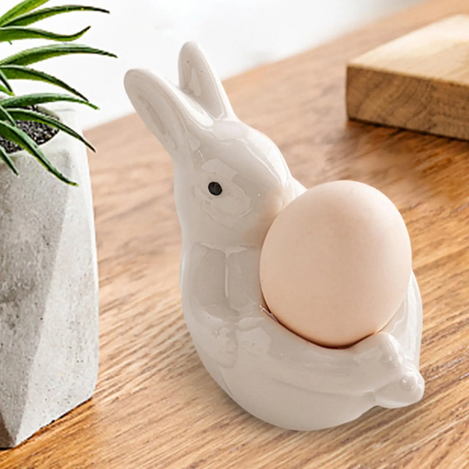 Ceramic Rabbit Egg Cup Easter Bunny Egg Stand Easter Tabletop Figurine for Hard Boiled Eggs Egg Holder for Lunch Breakfast