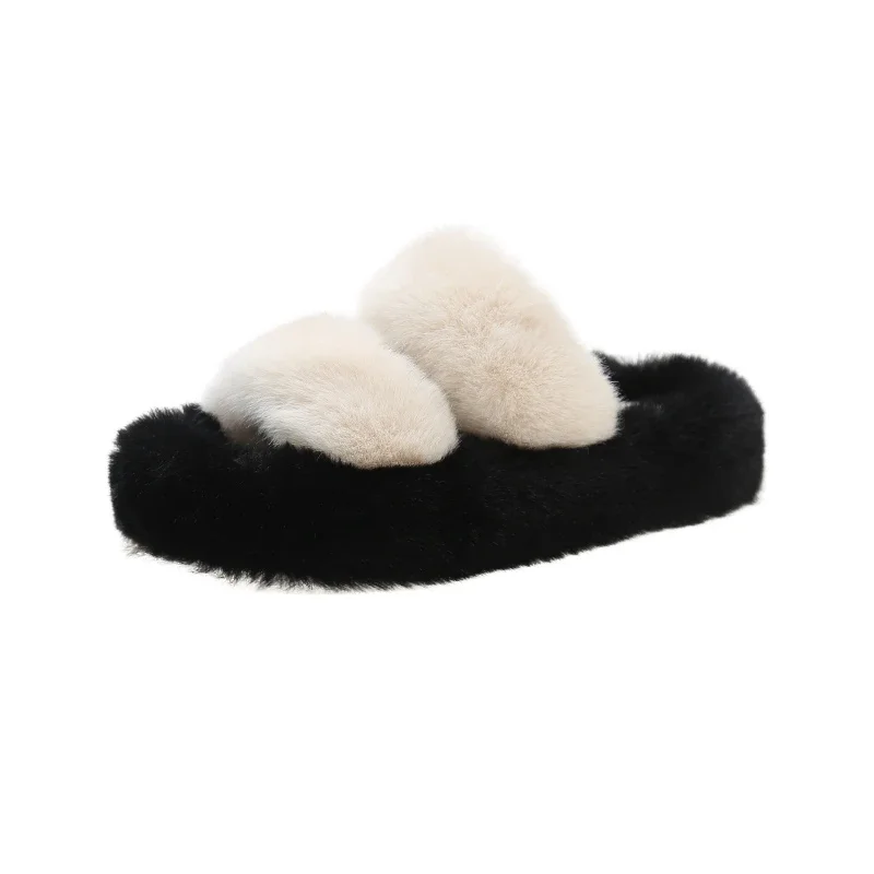 Women's plush slippers with thick soles 2024 new spring, autumn, and winter plush cute internet celebrity plush slippers