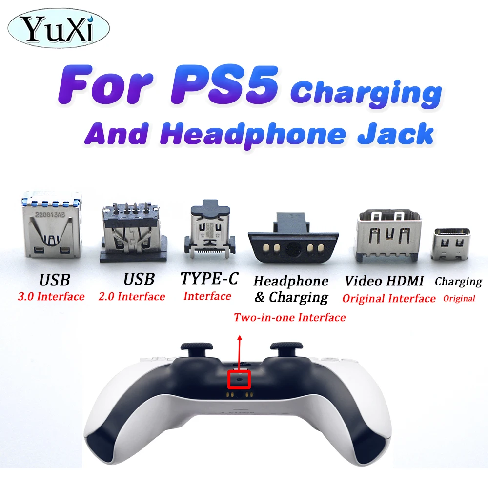 1Pcs Charging Headphone Video HDMI Interface For PS5 USB Type-C Super-Speed Compatible Port Socket Original Interface Connector