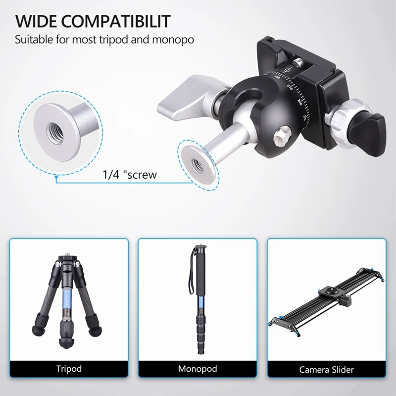 Mini Reverse Ball Head 360 Degree Rotating Camera Tripod Head CNC Aluminum Alloy Ball Head For DSLR,Camera,Phone