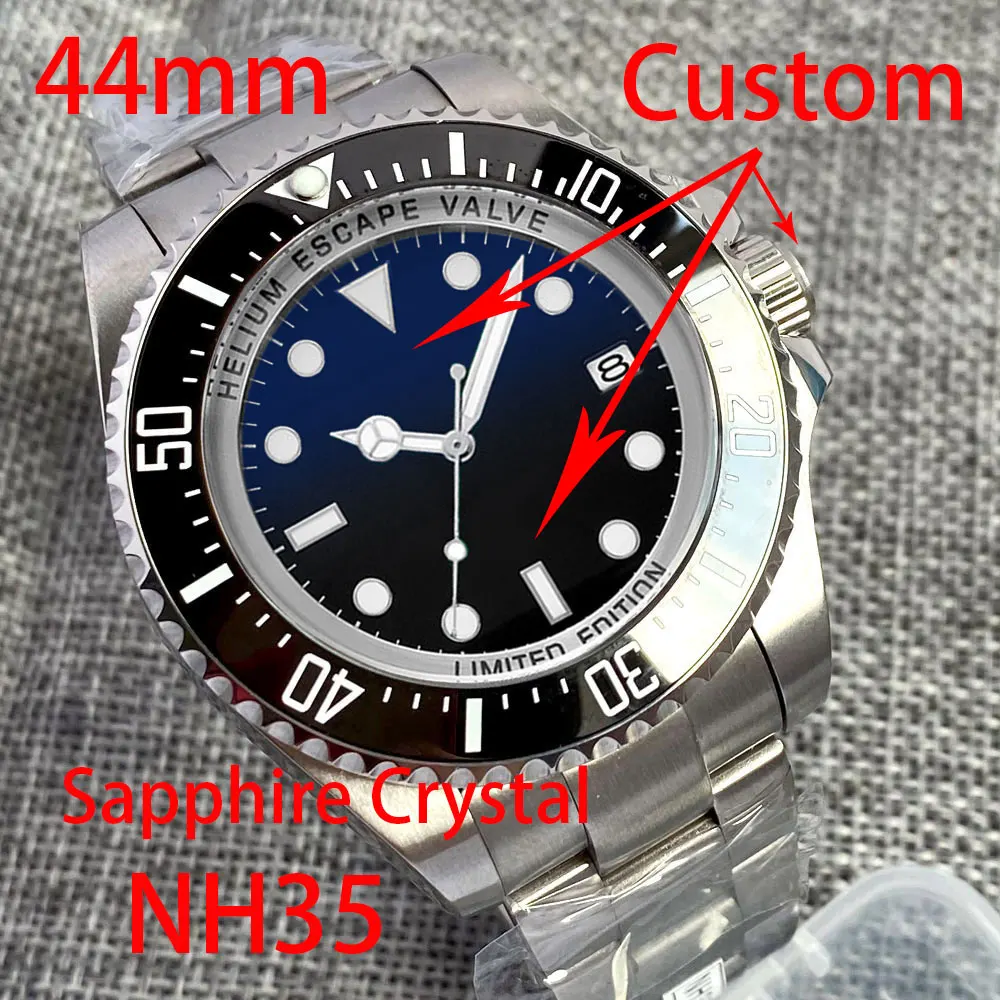 44mm Selfwinding Men Watch NH35A Custom luxury Ceramic Stainless Steel 10Bar Waterproof Reloj Hombre Wristwatch Sapphire Glass