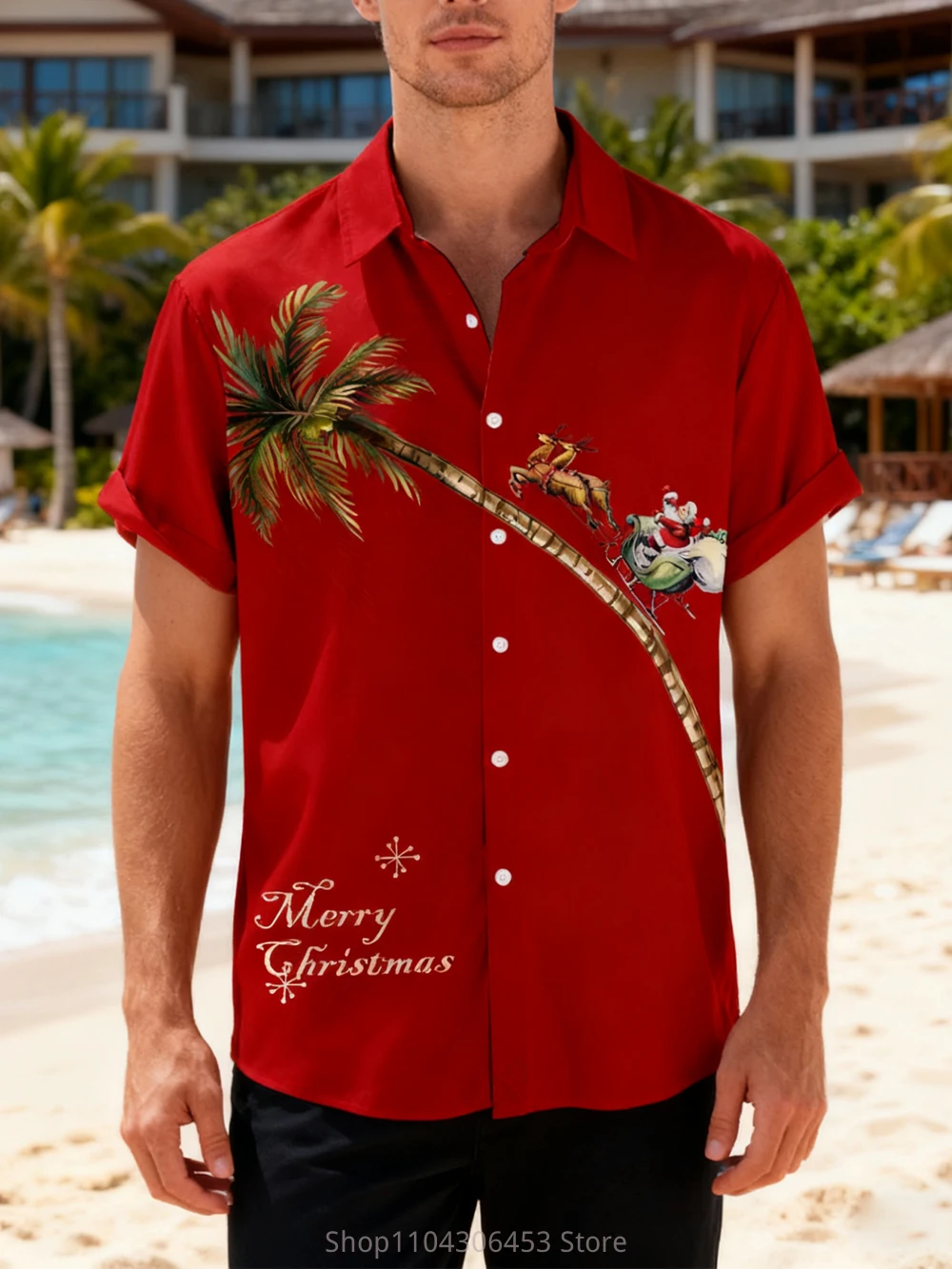 Men's Christmas Cartoon Animal 3D Printed Shirt Short-sleeved Lapel Family Party Hawaii Beach Vacation Casual Outdoor Shirt Top