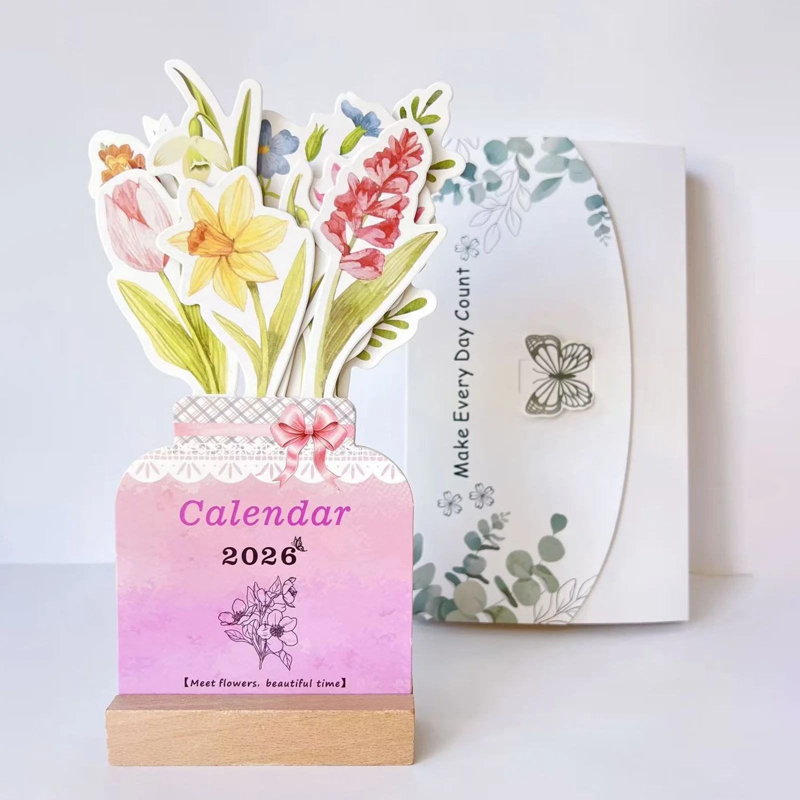 

2026 Floral English Desk Calendar with Stand Design Personalized for Office Desktop Planner
