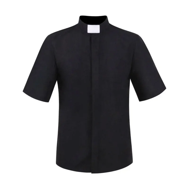 Sacerdote camicia pastore uomo clero Stand-up Tab Collar chiesa cattolica pastore predicatore manica corta top camicetta romana S-5XL