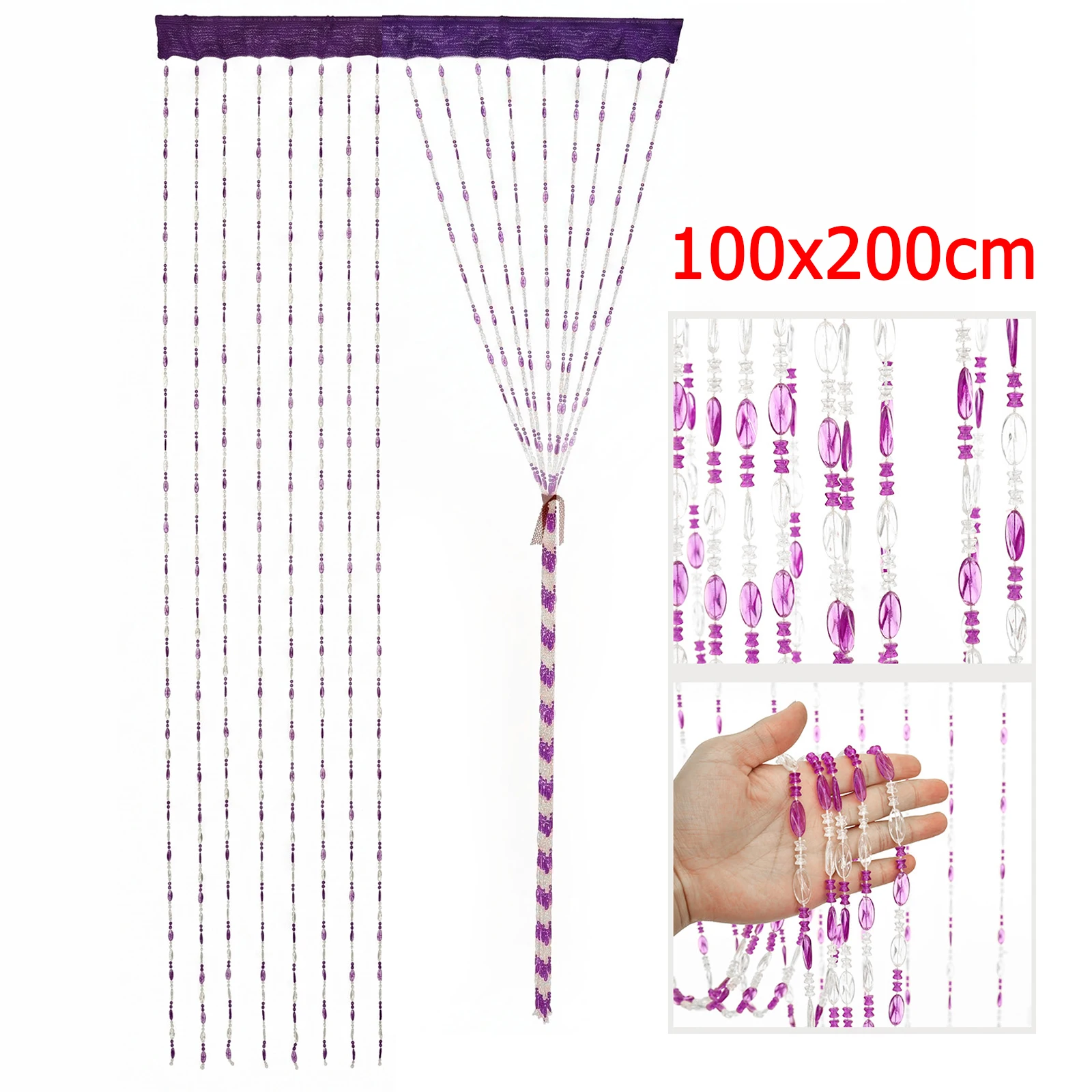 100x200cm Partitioned Beaded Door Curtain Tassel Bead String Curtain for Room Partitioning and Wedding Hotel Salon Decoration