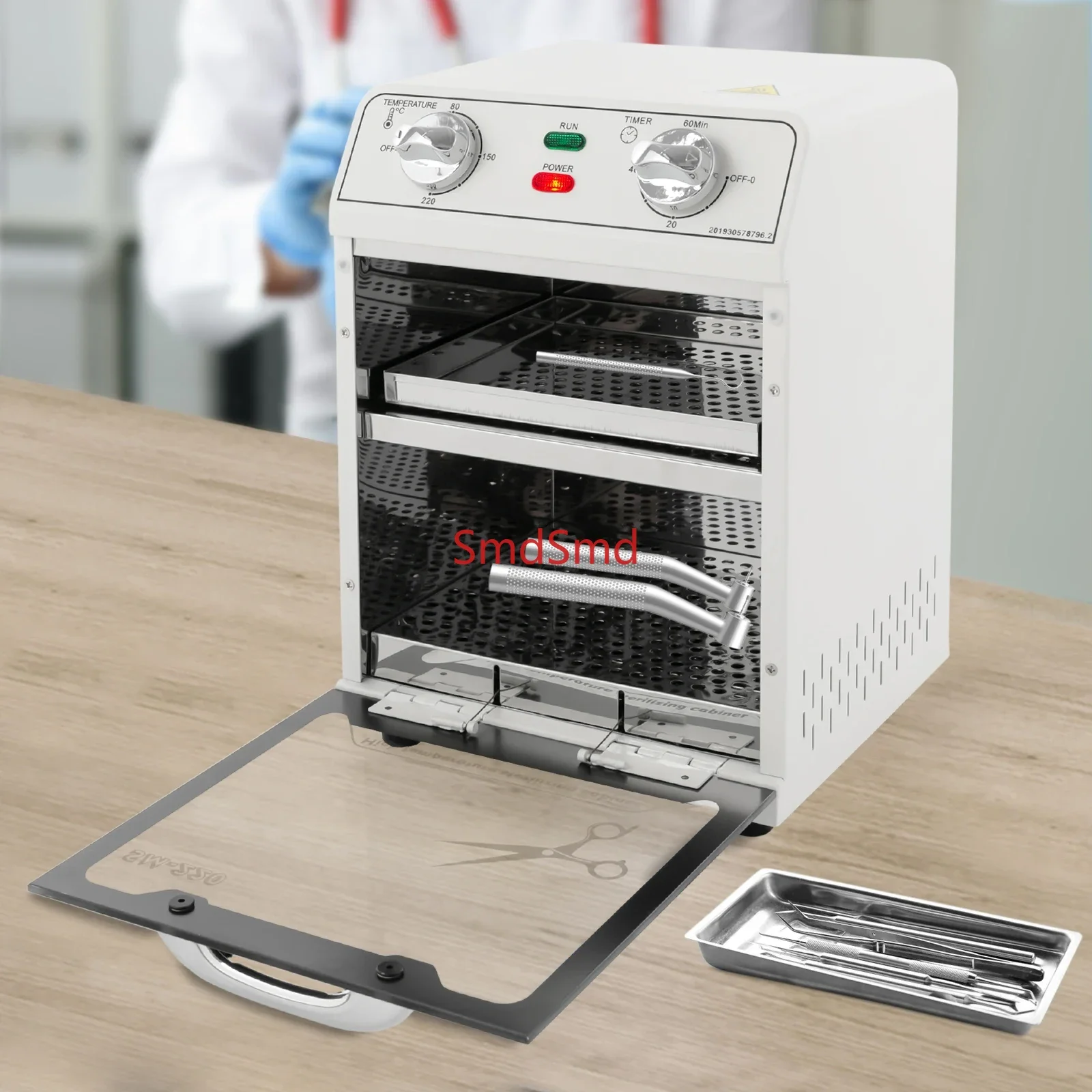 600W High-Temperature Sterilizer 2 Tiers Modern Rectangular Corded Electric Disinfection Cabinet 8L 0-220℃