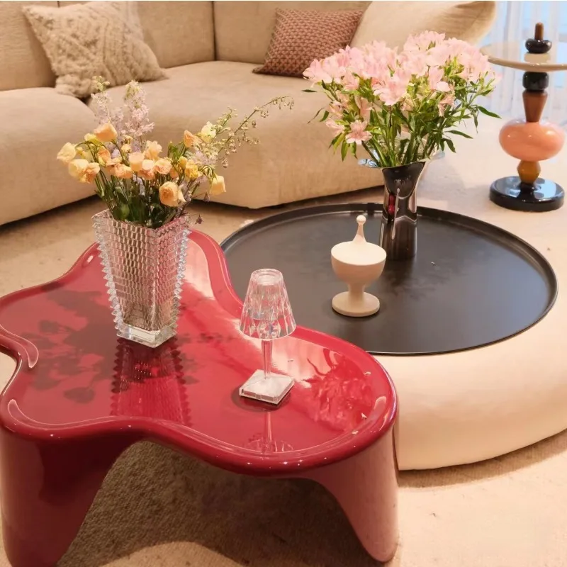 Italian irregular special-shaped red coffee table combination living room 2024 new model