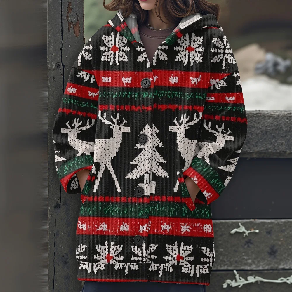 

Фестивальная вечеринка, длинный свитер, рождественская одежда, свитер с капюшоном, новинка 2025 года, женский повседневный женский свитер