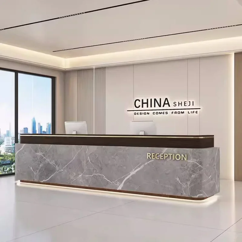 

Простая длинная стойка регистрации Высококачественная деревянная расширенная стойка регистрации для отеля