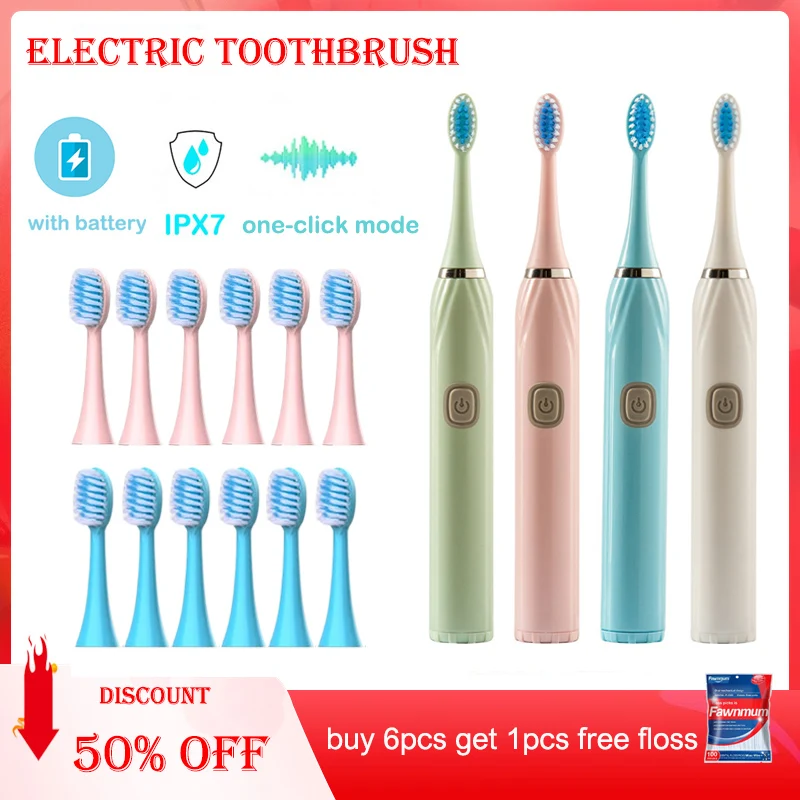 Electric Toothbrush IPX7 Waterproof Sonic Toothbrush Deep Clean Whitening DuPont Soft Bristles Large Button Vibration Toothbrush