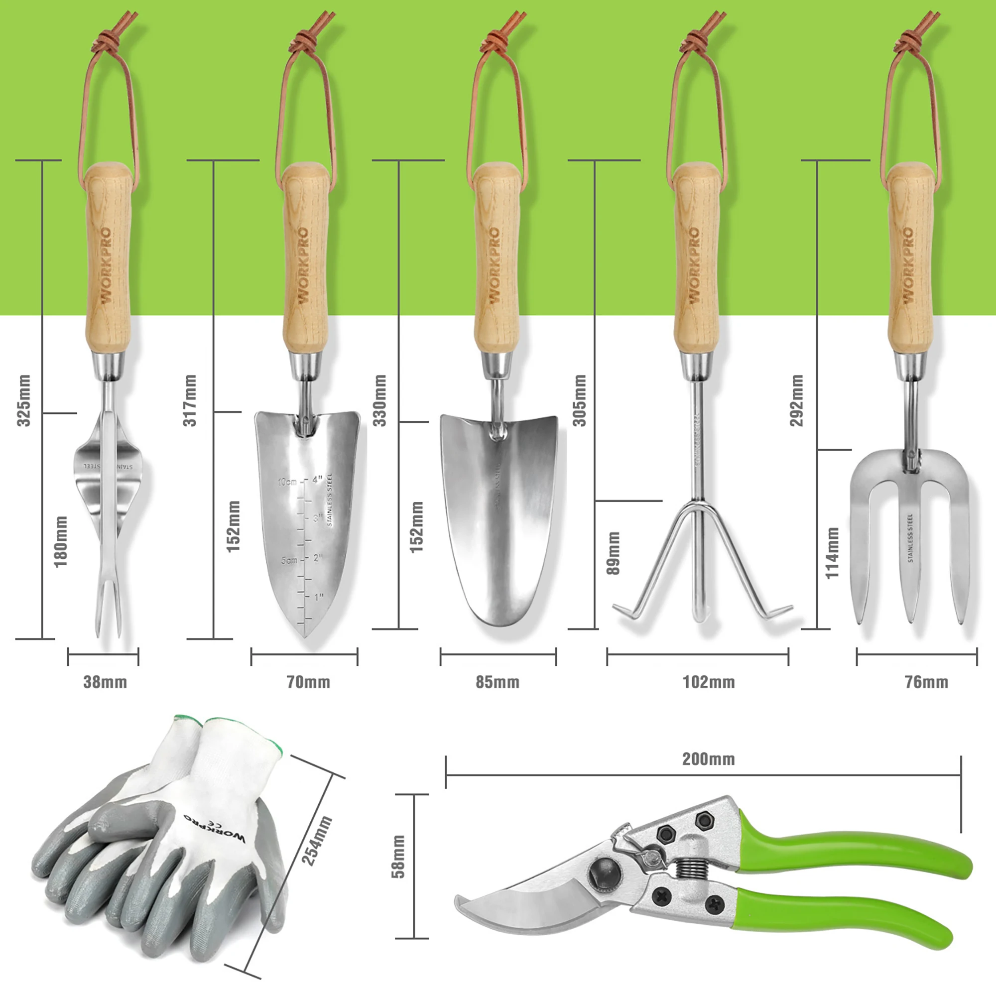Set di attrezzi da giardino WORKPRO per erba da giardino, set di attrezzi da giardino 3 pezzi o 7 pezzi