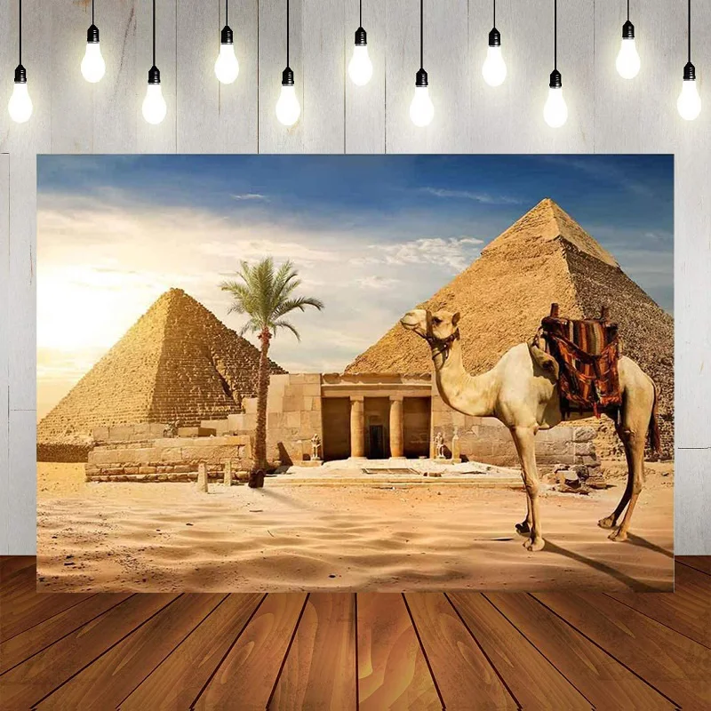 Arabs Pyramid Photography Backdrop Ancient Civilization Country Egypt Pyramid Camel Background Banner Decor Happy Birthday Party