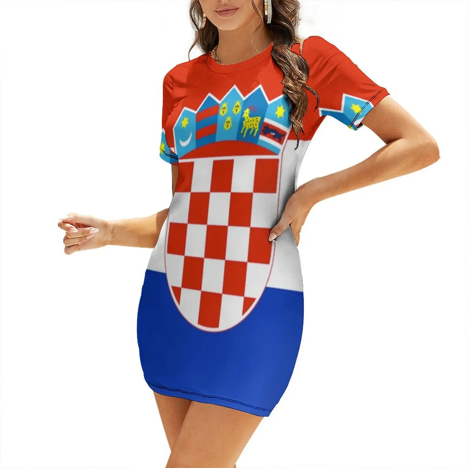 

Croatia Flag Short-Sleeved Dress cocktail dresses women's summer dress 2026