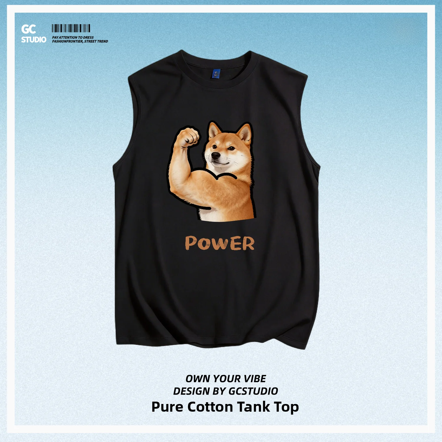 Men's Pure Cotton Breathable Tank Top Muscle Fitness Shiba Inu Sports Casual round Neck Print Doggy Text Creative Funny