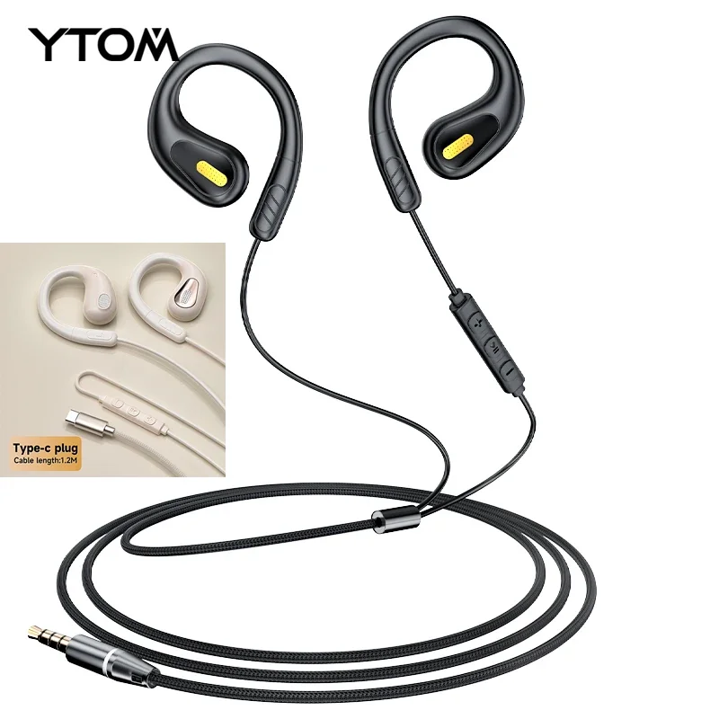 YTOM A13 TYPE C 3.5mm Wired Earphone Open Ear Headphones Bass Stereo Game Music Earplugs Noice Cancelling earbuds PK AK6 EDX