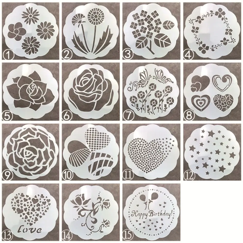 15pcs/set 6 Inch Round Lace Cake Stencils Hollow Decorative Doodle Logo Shape Spray Stencils Diy Sugar Cube Letters Baking Tools