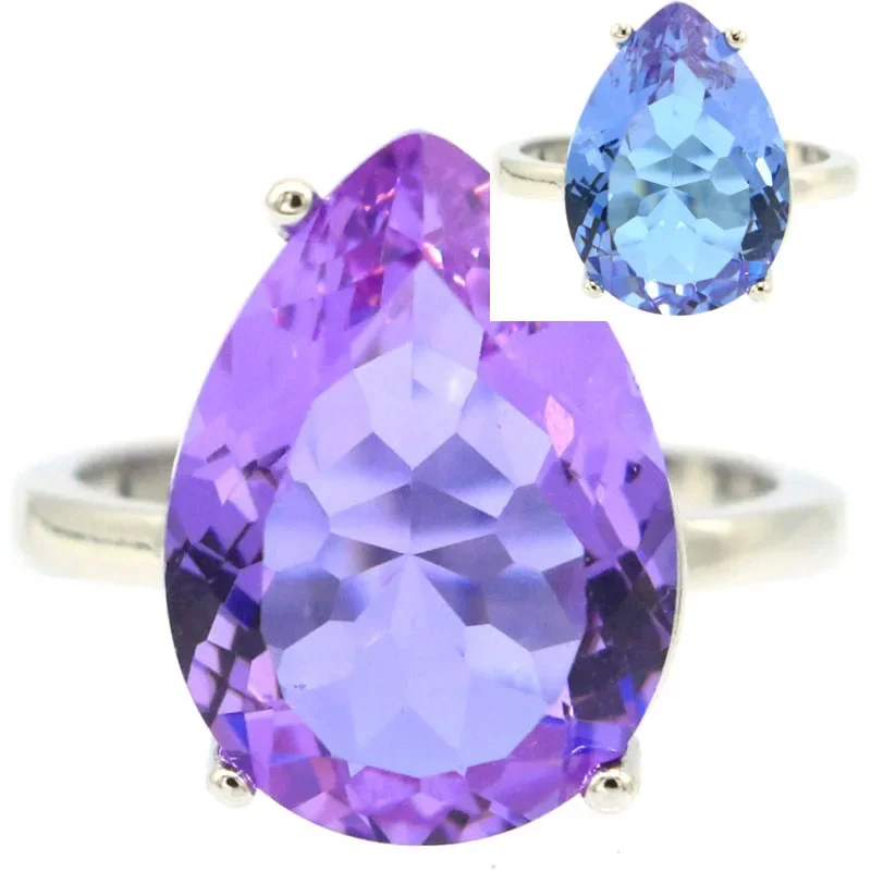 

18x13mm SheCrown Unique Water Drop Color Changing Alexandrite Topaz Women Gift Silver Rings Many Sizes 6-11