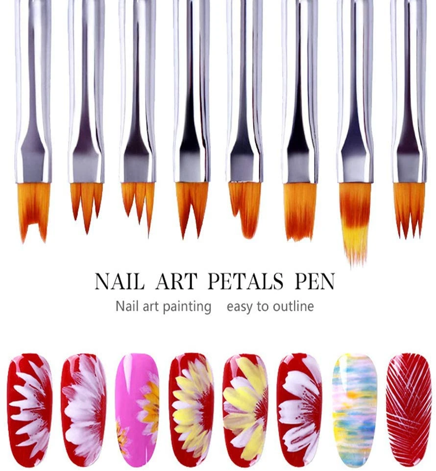 Pink Petal Color Paint Pen Set, Escova curta unha, 8pcs