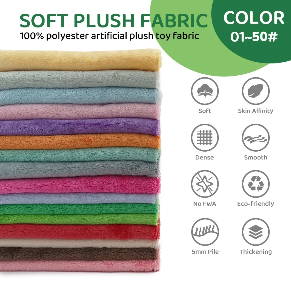 01~50 #   Tissu en peluche 45x50cm pour la couture, longueur de poils de 5mm, 100% polyester, matériau pour poupées en coton populaires, tissu fait main pour le bricolage