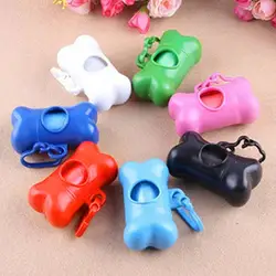 Cute Dog Puppy Pet Bone Shape Poop Waste Bags Clip Dispenser with 1Roll Bag