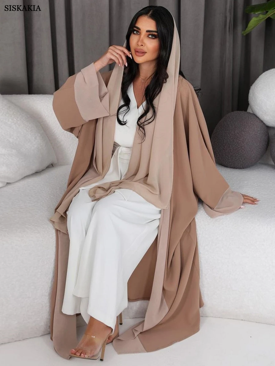 Front Open Abaya for Women Brief Fashion Solid Patchwork Arab Dubai Moroccan Kimono Corban Eid New Islamic Outsider Robe 2023