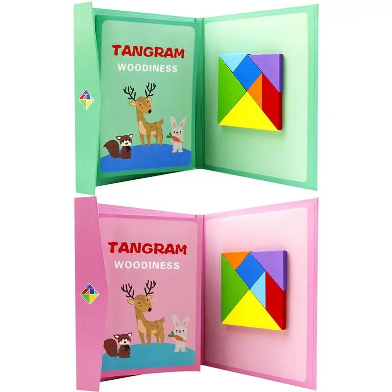 Магнитный 3D пазл Tangram, геометрические формы, картина-загадка Tangram, деревянный шаблон, набор блоков, красочная детская игрушка