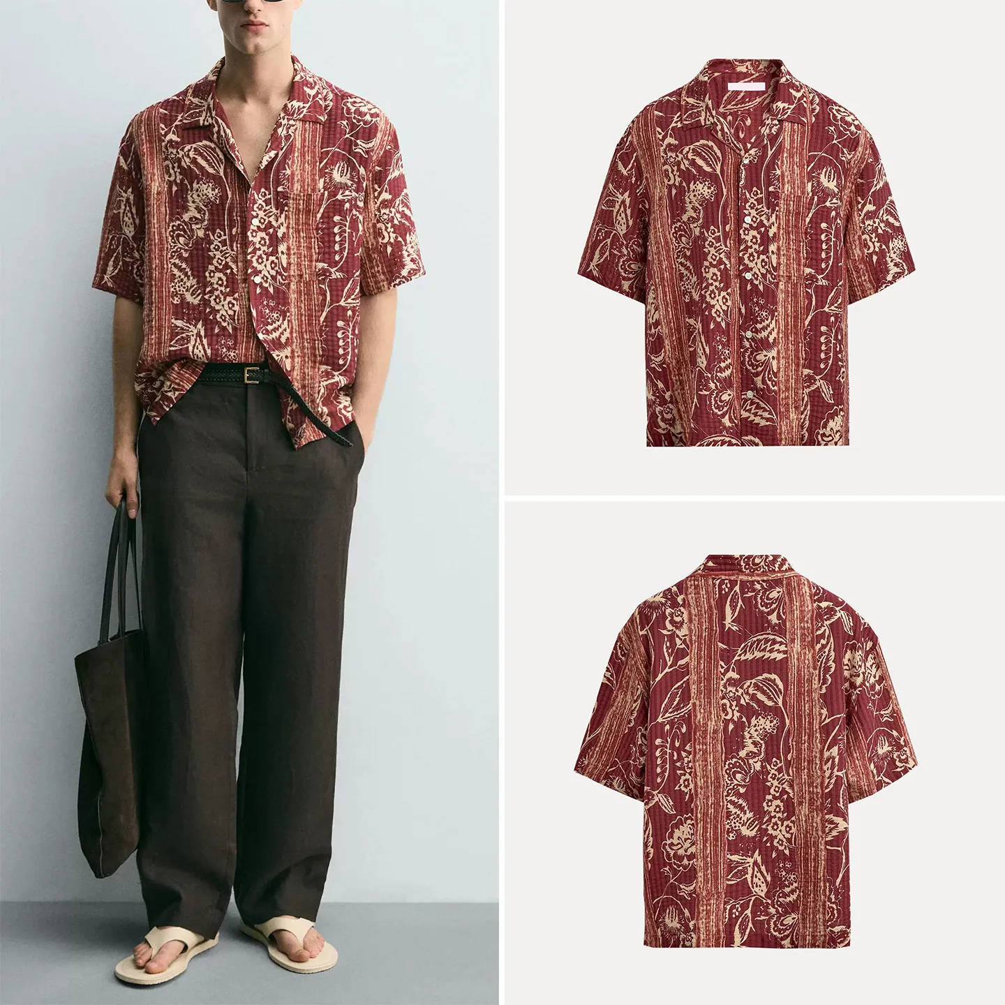 

Loose Striped Print Short Sleeve Men's Shirt Casual Style Spring Autumn Wear Comfortable Breathable Button up Floral Pattern