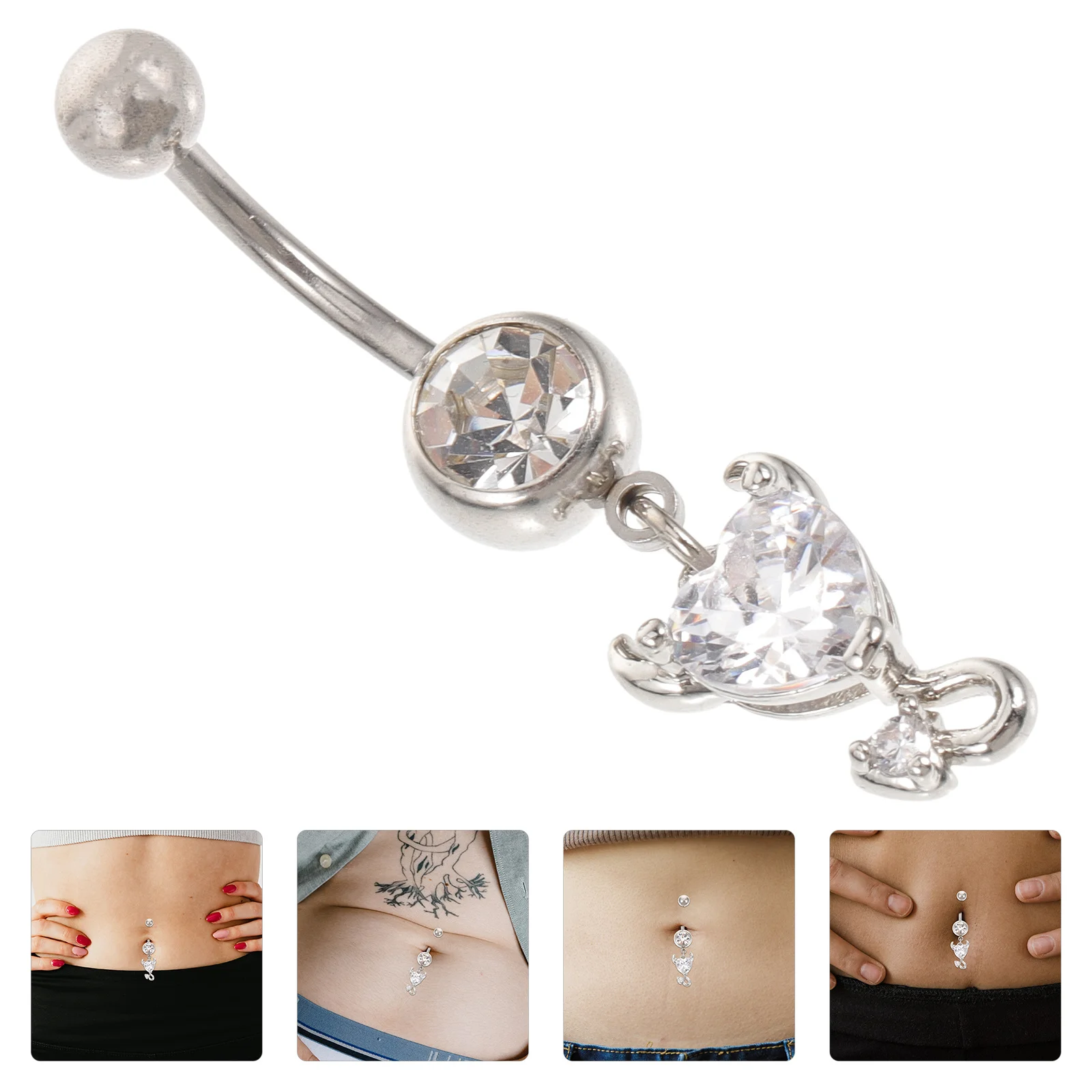 Кольцо в форме сердца для пупка, кольца для живота, висячие пуговицы в форме сердца, висячие серебряные украшения для пирсинга