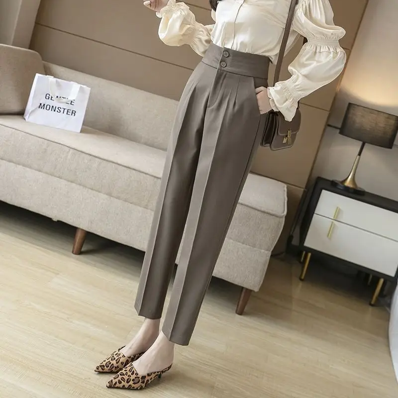 

Women's Summer Ice Silk Harlan Suit Trousers Elastic High Waist Slim Loose Large Versatile Fashion Casual New in Pants C138