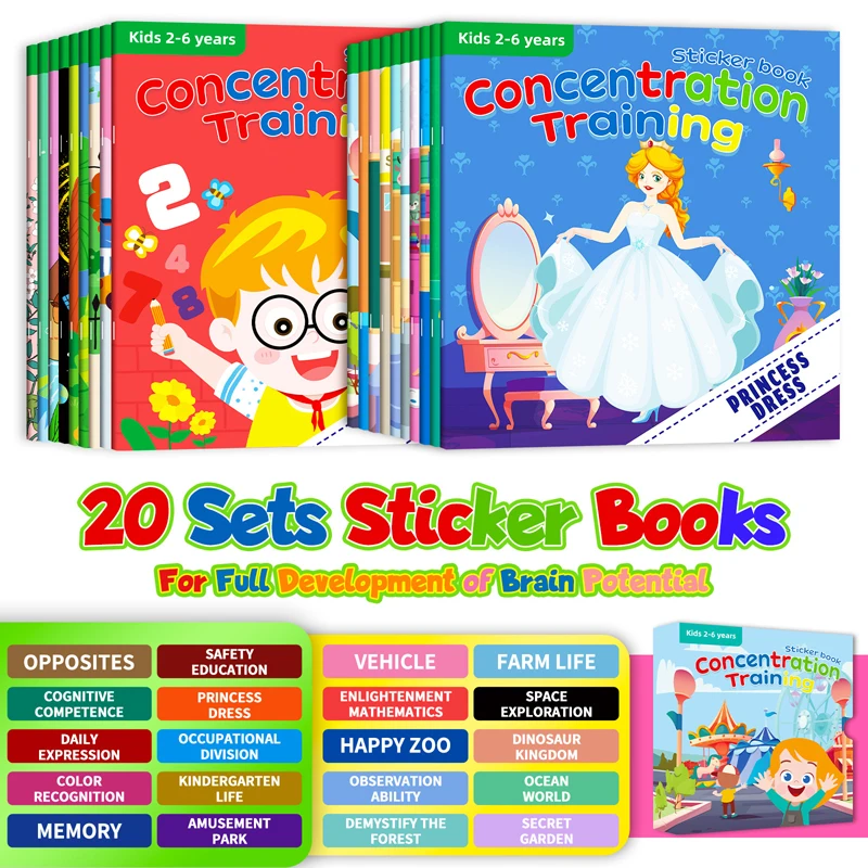 Baby Sticker Books Early Education Puzzle Cartoon Sticker Toys Educational Cognition Development Learning Toys for Kids 2-6Y