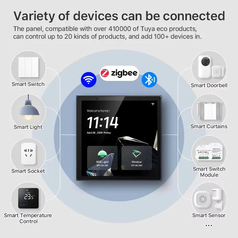 Glomarket Tuya Smart Wifi 4 بوصة لوحة تحكم نظام الموسيقى بوابة مدمجة في بوابة Alexa Zigbee لوحة تحكم متعددة الوظائف