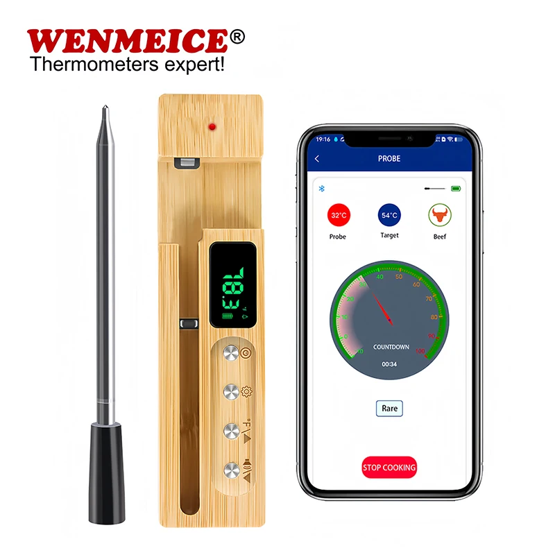 WENMEICE New Products Wireless Meat Bluetooth Thermometer Waterproof Heat Resistant Ceramic Probe Oven Barbecue Thermometer