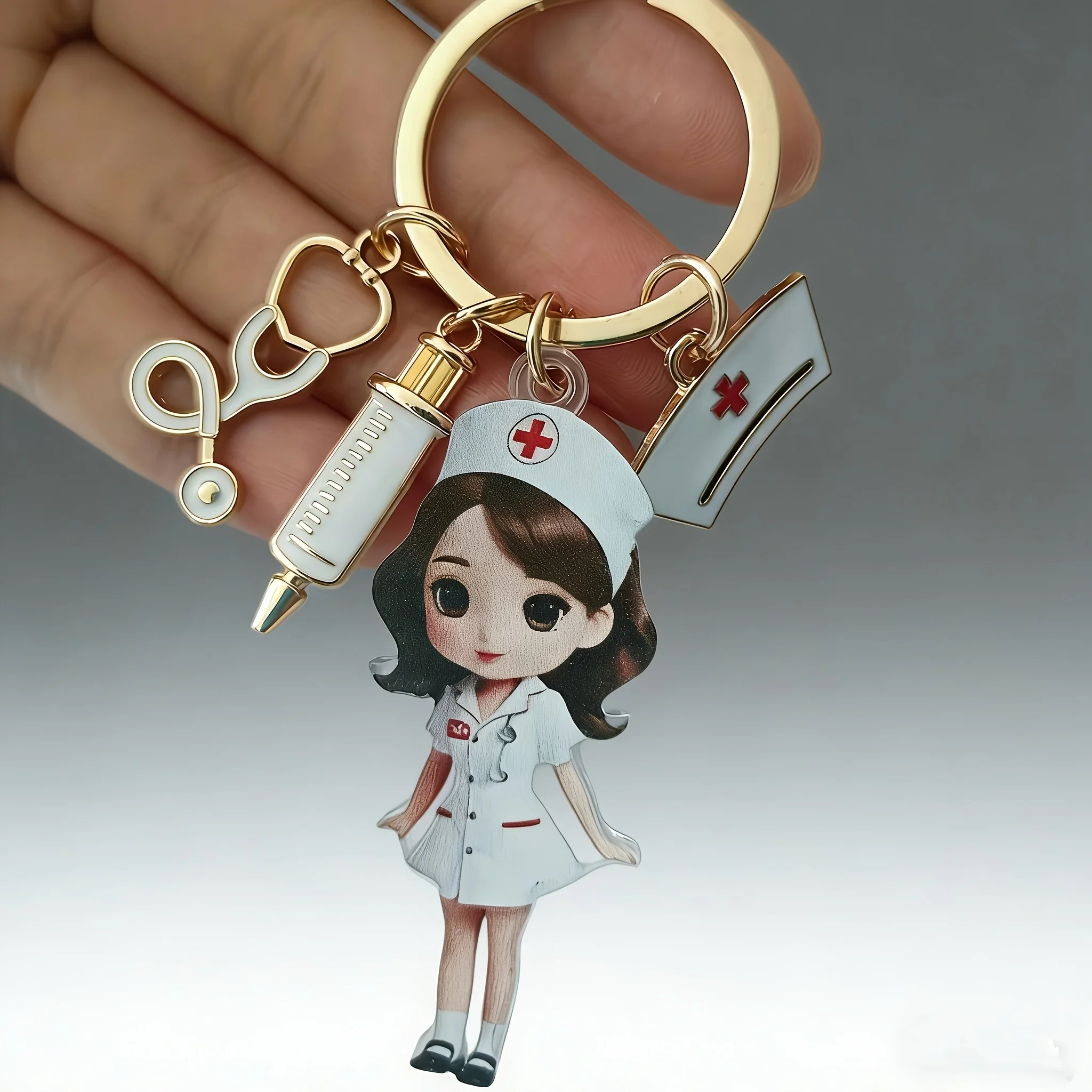 Cute Nurse Keychain – Sturdy Ferroalloy Charm with Stethoscope & Red Cross, Perfect Gift for Nurses,Backpacks, Car Keys & Purses