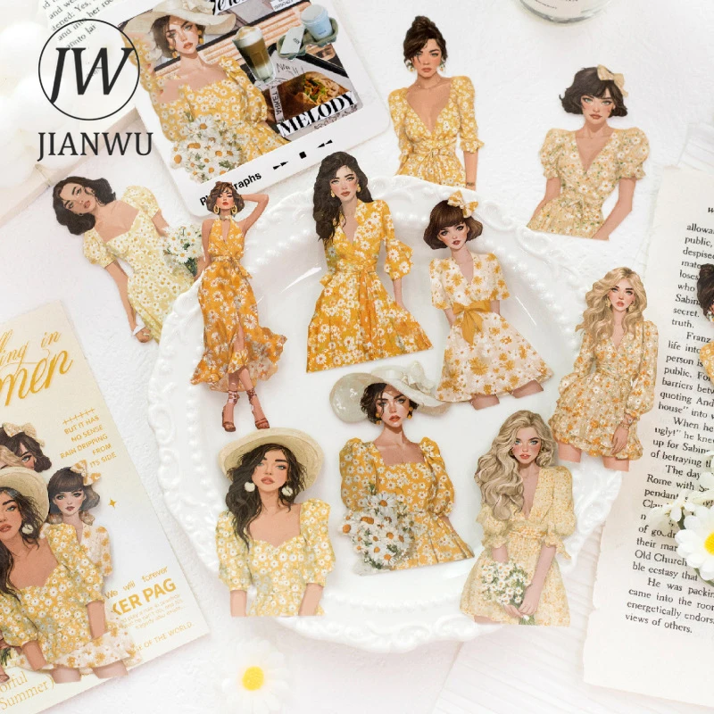 JIANWU Falling Into Summer Series Vintage Character Landscape Material Collage Scrapbook Sticker Creative DIY Journal Stationery view 4