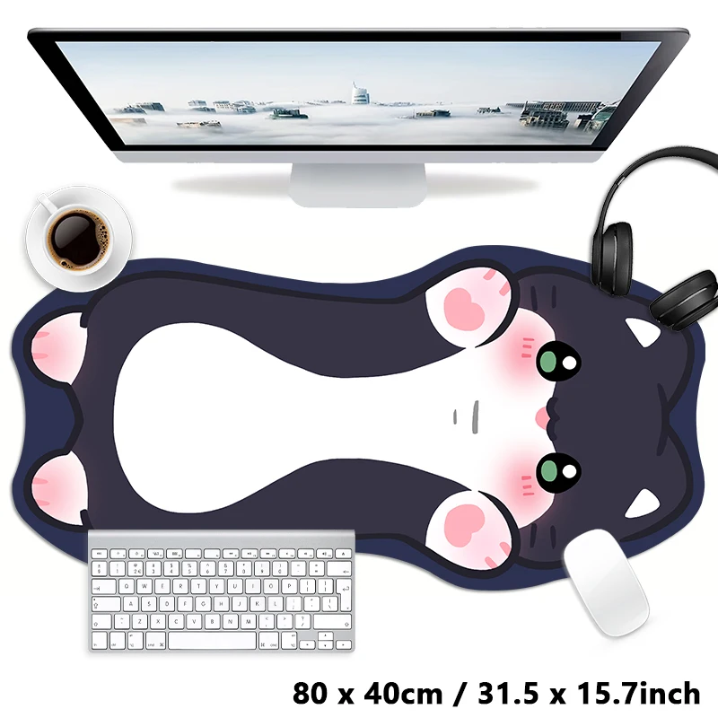 Cute Tuxedo Cat  Mouse Pad, Kawaii, Neko Paw, Lovely, Large Mouse Pad, Computer, Laptop, Non-slip, Office Keyboard Desk Mat, XXL