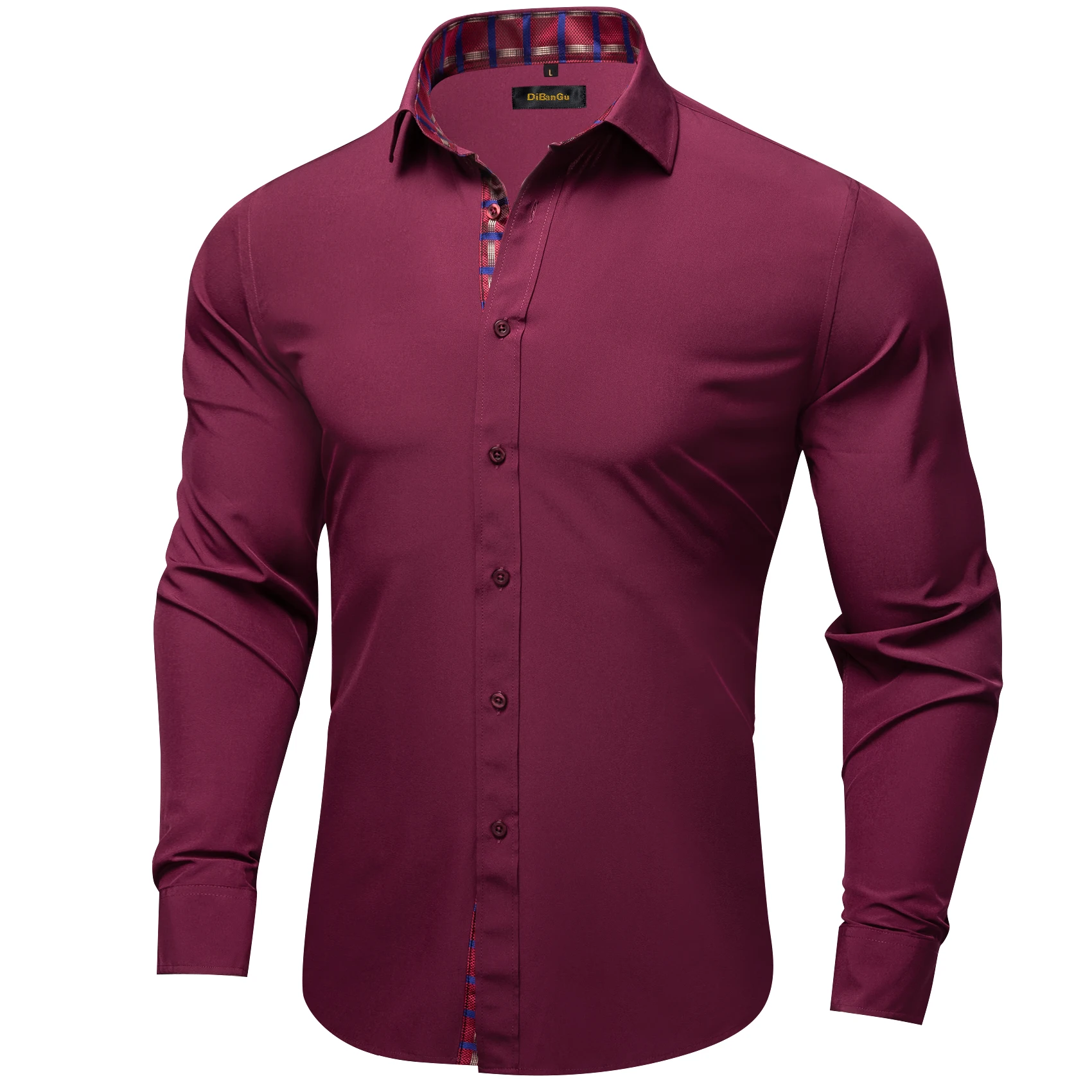 Fashion Burgundy Red Men Luxury Shirt Spring Fall Shirts For Man Long Sleeve Formal Button Collar Male Wear Designer camisa Gift