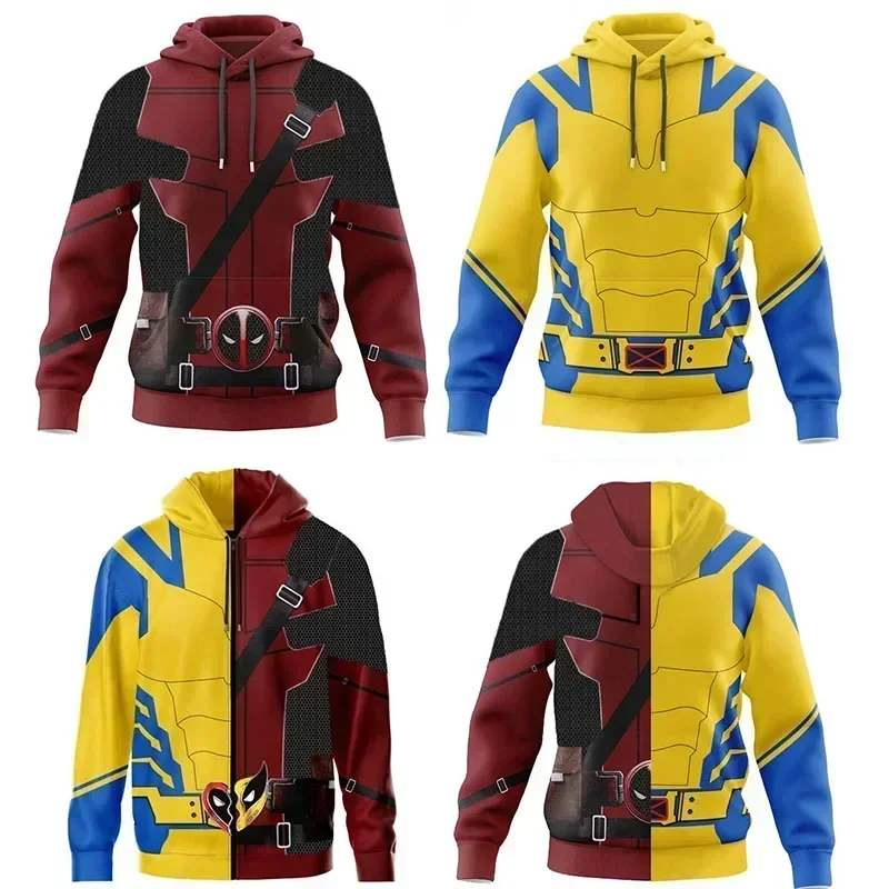 3D Print Halloween Carnival Pullover Deadpool Wolverine felpe con cappuccio per adulti supereroe Cosplay Costume felpa giacca con cerniera