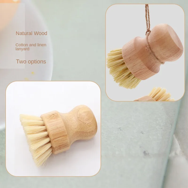 Wood Washing Pot Brush Kitchen Decontamination Cleaning Pot Brush Suitable for Brushing Pots Dishes Bowls and Kitchens