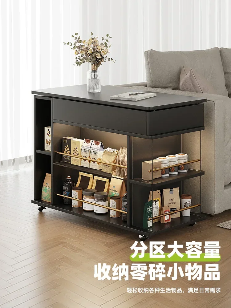 French Cream Style Retro Sofa Side Table Movable Lifting Coffee Table Side Cabinet