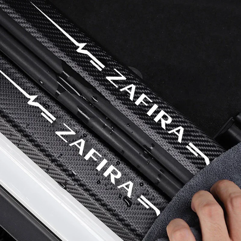 Car Door Threshold Scuff Plate Carbon Fiber Sill Protector Stickers For Opel ZAFIRA Logo Trunk Door Entry Pedal Guards Decals