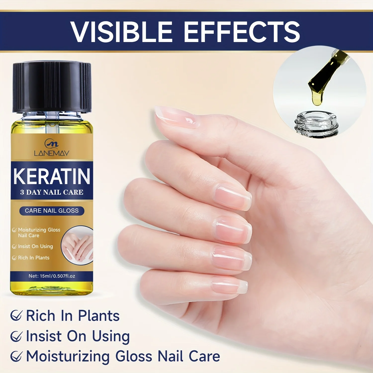 Keratin Nail Care Oil - Rich in Plants, Strengthens Damaged Nails, Softens and Moisturizes Nails and Cuticles, Prevents Cracking