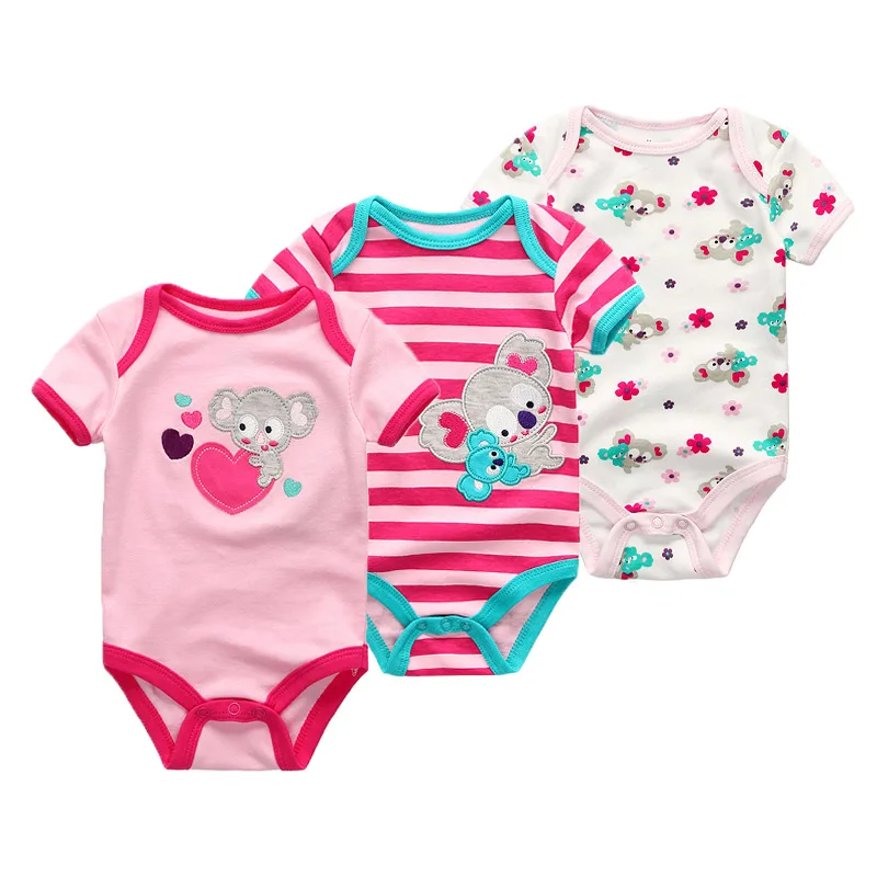 3Pieces Unisex New Born Bodysuits Set Cotton Baby Clothes  0-12M Short Sleeve Bebes